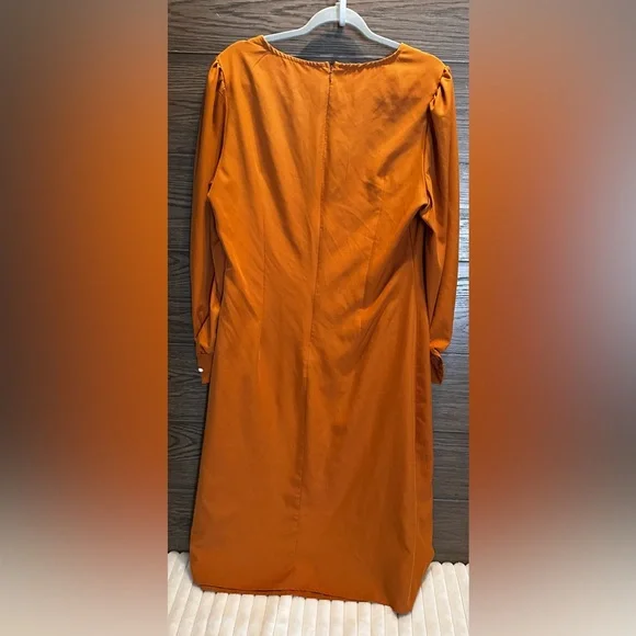 SHEIN Rust Orange Long Sleeve Midi Dress with Side Button Detail - Picture 2 of 3